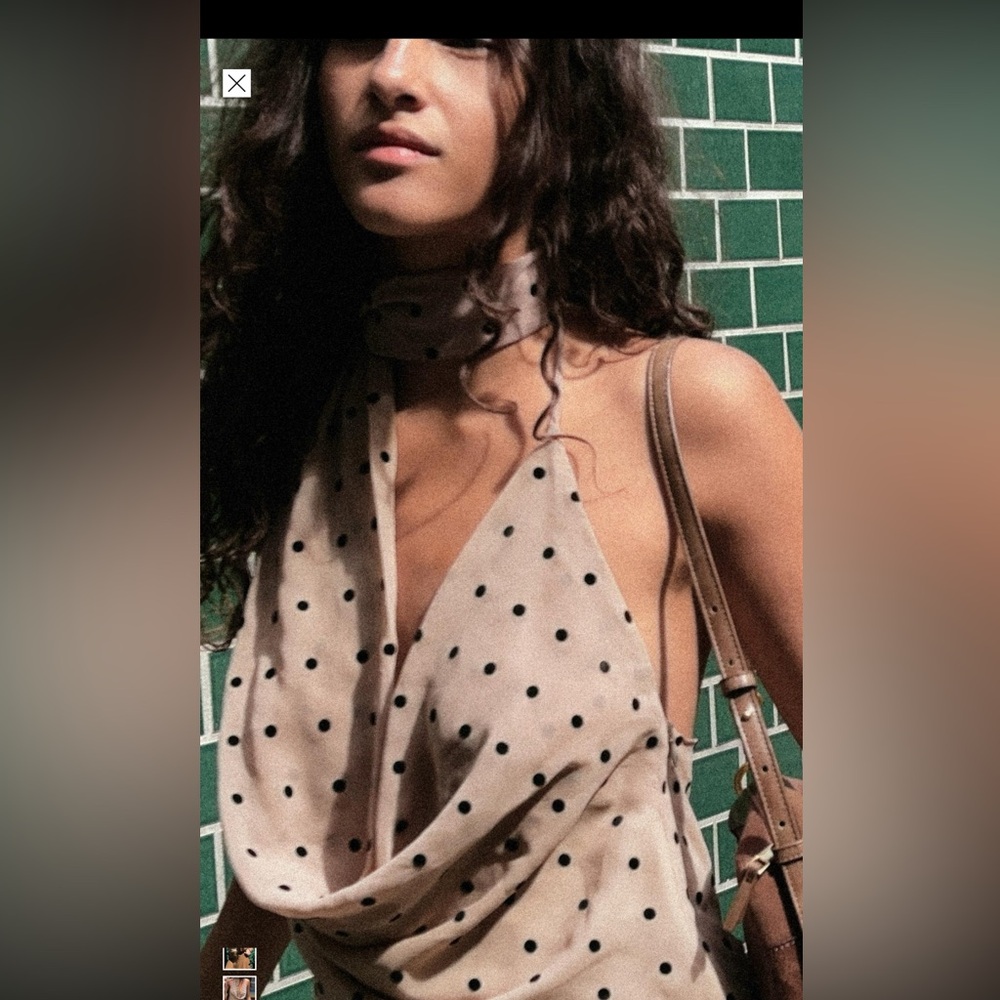 Zara Beige Halter Top with Black Polka Dots